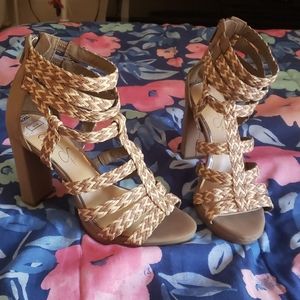 Strappy high heel booties